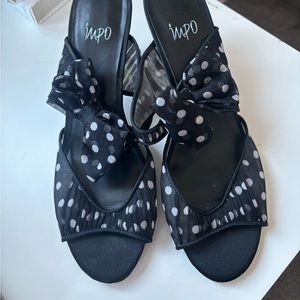Black and white polka dot heels